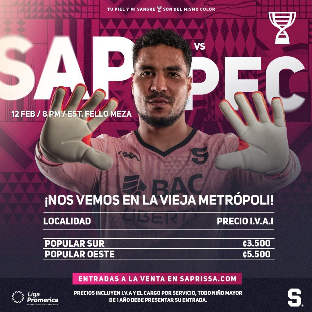 Entradas Saprissa vs Puntareas: Sur 3500, Oeste 5500