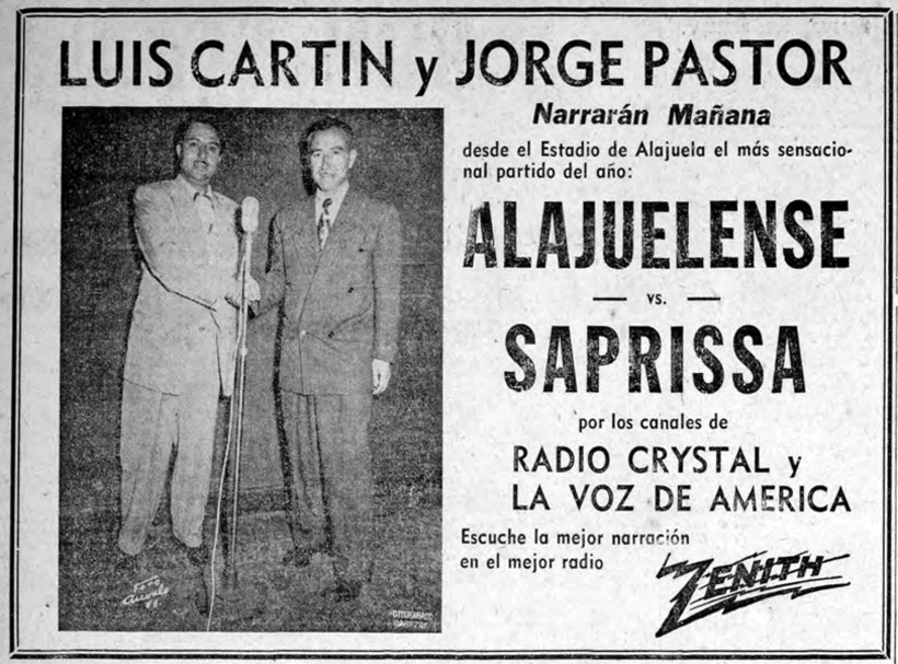 Anuncio para la transmisión del clásico. La Prensa Libre, 2 de mayo de 1953